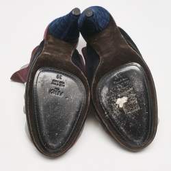Fendi Multicolor Nubuck Leather and Velvet Mules Size 39