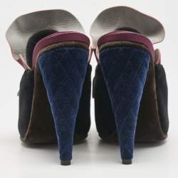 Fendi Multicolor Nubuck Leather and Velvet Mules Size 39