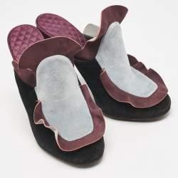 Fendi Multicolor Nubuck Leather and Velvet Mules Size 39