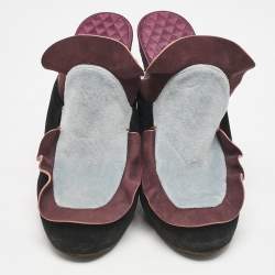 Fendi Multicolor Nubuck Leather and Velvet Mules Size 39