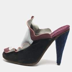 Fendi Multicolor Nubuck Leather and Velvet Mules Size 39