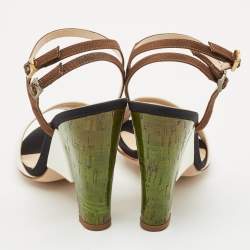 Fendi Multicolor Fabric and Leather Fantasia Ankle Strap Sandals Size 36