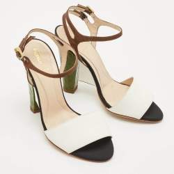 Fendi Multicolor Fabric and Leather Fantasia Ankle Strap Sandals Size 36