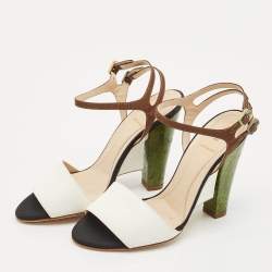 Fendi Multicolor Fabric and Leather Fantasia Ankle Strap Sandals Size 36