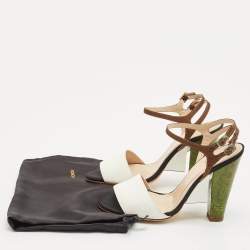 Fendi Multicolor Fabric and Leather Fantasia Ankle Strap Sandals Size 36
