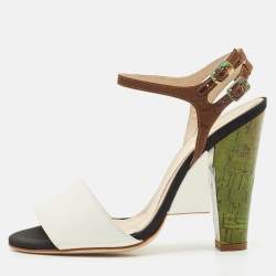 Fendi Multicolor Fabric and Leather Fantasia Ankle Strap Sandals Size 36