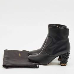 Fendi Black Leather Studded Ankle Boots Size 36