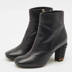 Fendi Black Leather Studded Ankle Boots Size 36