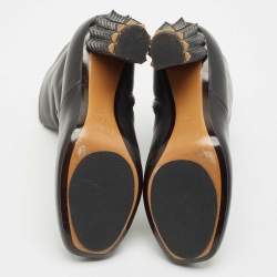 Fendi Black Leather Studded Ankle Boots Size 36