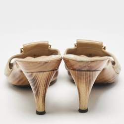 Fendi Beige Zucchino Canvas and Leather FF Buckle Slide Sandals Size 38.5