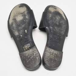 Fendi Black Leather Logo Flat Slides Size 37