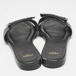 Fendi Black Leather Logo Flat Slides Size 37