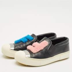 Fendi Black Leather and Shearling F Slip On Sneakers Size 39