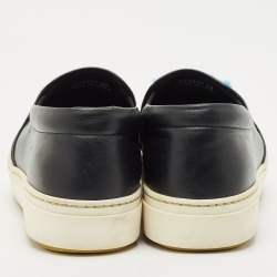 Fendi Black Leather and Shearling F Slip On Sneakers Size 39