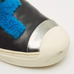Fendi Black Leather and Shearling F Slip On Sneakers Size 39