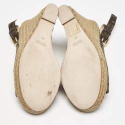 Fendi Brown Canvas FF Slingback Wedge Sandals Size 36