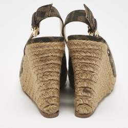 Fendi Brown Canvas FF Slingback Wedge Sandals Size 36