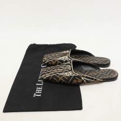 Fendi Brown FF Fabric Freedom Flat Mules Size 38