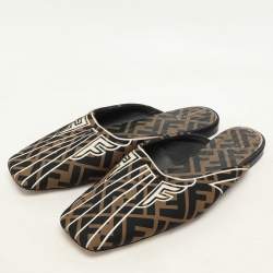 Fendi Brown FF Fabric Freedom Flat Mules Size 38