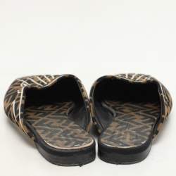 Fendi Brown FF Fabric Freedom Flat Mules Size 38