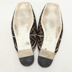 Fendi Brown FF Fabric Freedom Flat Mules Size 38