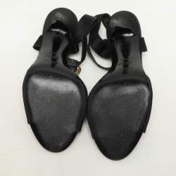Fendi Black Satin Crystal Embellished Buckle T-Strap Sandals Size 37.5