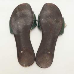Fendi Green Patent Leather Buckle Flat Slides Size 37