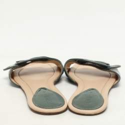 Fendi Green Patent Leather Buckle Flat Slides Size 37