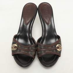 Fendi Brown Zucca Coated Canvas And Leather Slide Sandals Size 37