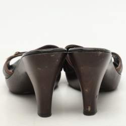 Fendi Brown Zucca Coated Canvas And Leather Slide Sandals Size 37