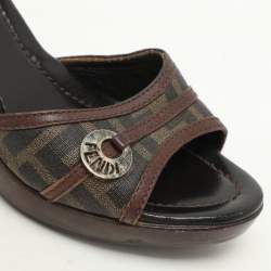 Fendi Brown Zucca Coated Canvas And Leather Slide Sandals Size 37