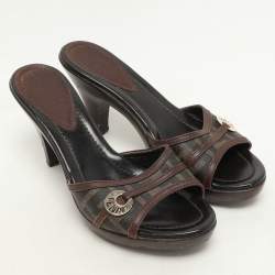 Fendi Brown Zucca Coated Canvas And Leather Slide Sandals Size 37