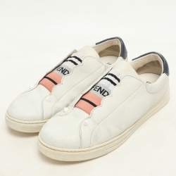 Fendi  Blue Leather Scalloped Logo Rockoko Slip On Sneakers Size 40