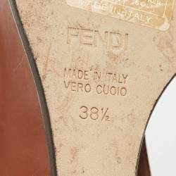 Pre Owned Fendi Brown/Blue Leather Fendista Strappy Platform Wedge Sandals Size 38.5