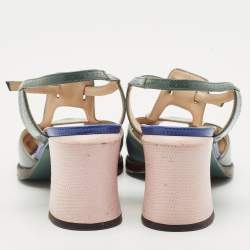 Fendi Grey Leather Chameleon Ankle Strap Sandals Size 37