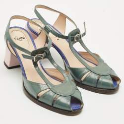 Fendi Grey Leather Chameleon Ankle Strap Sandals Size 37