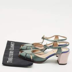 Fendi Grey Leather Chameleon Ankle Strap Sandals Size 37