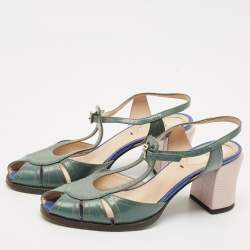 Fendi Grey Leather Chameleon Ankle Strap Sandals Size 37