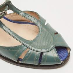 Fendi Grey Leather Chameleon Ankle Strap Sandals Size 37