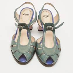 Fendi Grey Leather Chameleon Ankle Strap Sandals Size 37