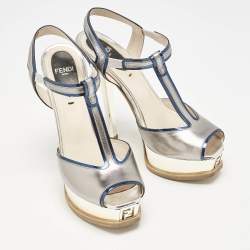 Fendi Metallic Multicolor Leather Fendista Platform Sandals Size 36