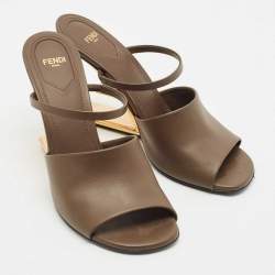 Fendi Brown Leather Fendi First Slide Sandals Size 39.5