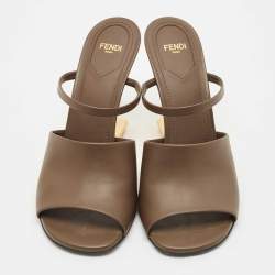 Fendi Brown Leather Fendi First Slide Sandals Size 39.5