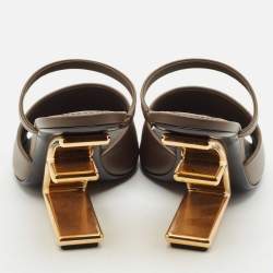 Fendi Brown Leather Fendi First Slide Sandals Size 39.5