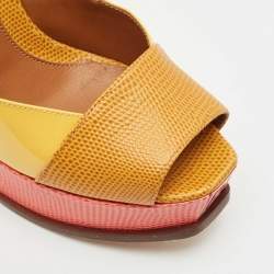 Fendi Yellow/Pink Patent and Lizard Embossed Leather Fendista Peep Toe Platform Pumps Size 37.5