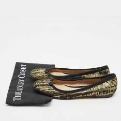 Fendi Gold/Black Textured Suede FF Charm Ballet Flats Size 39