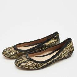Fendi Gold/Black Textured Suede FF Charm Ballet Flats Size 39