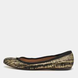 Fendi Gold/Black Textured Suede FF Charm Ballet Flats Size 39
