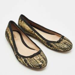 Fendi Gold/Black Textured Suede FF Charm Ballet Flats Size 39
