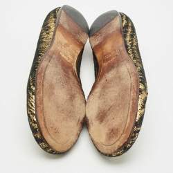 Fendi Gold/Black Textured Suede FF Charm Ballet Flats Size 39